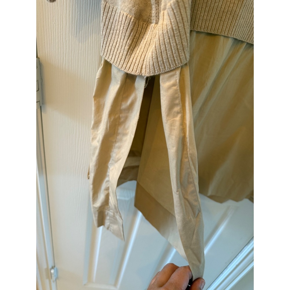 Peace of Cloth L Beige Mixed Media Sweater‎ Tunic Dress Cargo Pockets Cashmere - Picture 7 of 10